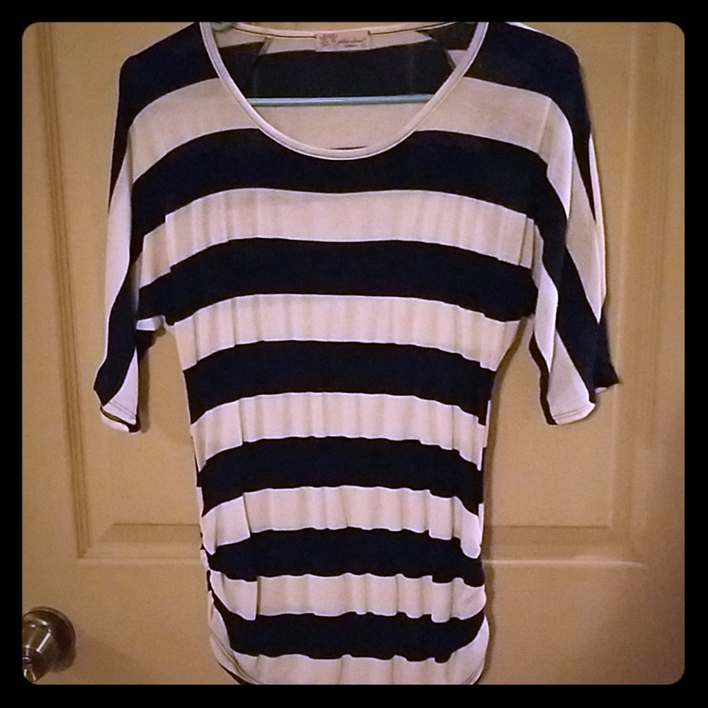 Navy blue & white striped light "sweater-like" top
